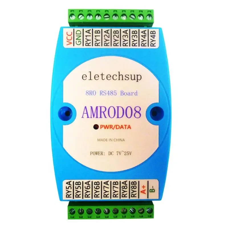 AMROD08 8RO Relay Module DC 12V-24V RS485 MODBUS RTU Isolated Communication Digital Output PLC Board