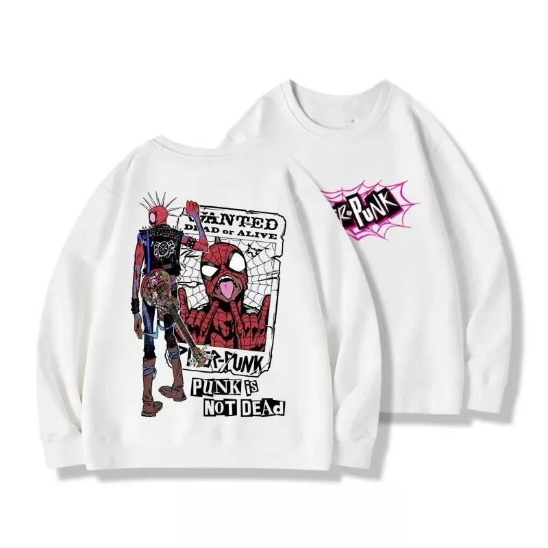 Marvel autorizado punk homem aranha hoodie outono novo algodão impressão moda solta em torno do pescoço moletom com capuz masculino