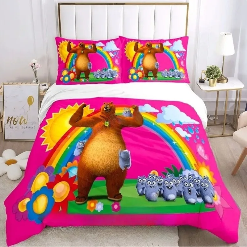 Exquisite 3D Grizzy And Lemmings Digital Printing Bedding Set Duvet Cover Comforter Bed Youth Kids Girl Boys Gift