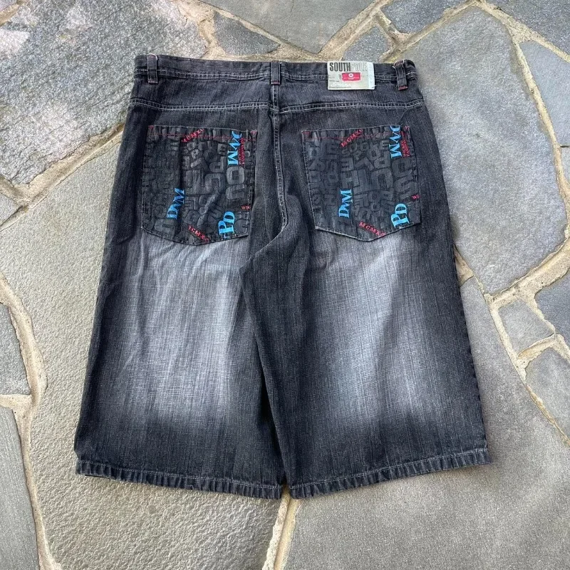 

Американские новые модные свободные джинсовые шорты для мужчин Y2K Harajuku, винтажные популярные повседневные широкие шорты с высокой талией Joker