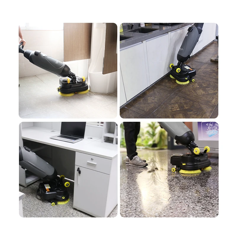 Draagbare, op batterijen werkende twee borstels, dubbele kop vloerschrobmachine, kleine commerciële loopdroger voor vloerreiniging
