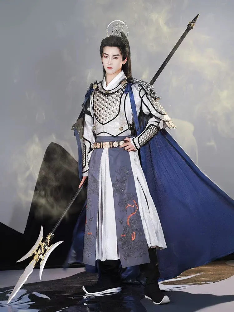 

Ancient Soldier Armor Stainless Steel Split Shan Wenjia Armour Outfit Unisex Cosplay Costume Silver Wristband Shoulder Armor