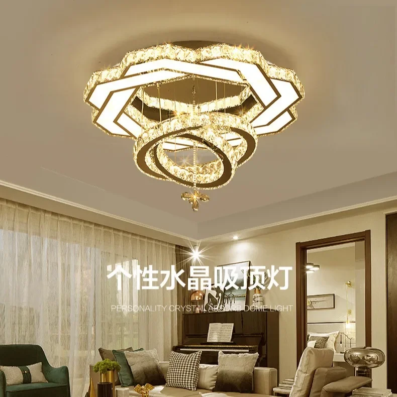 Living room chandelier luxury crystal lamp modern simple atmosphere light luxury ceiling