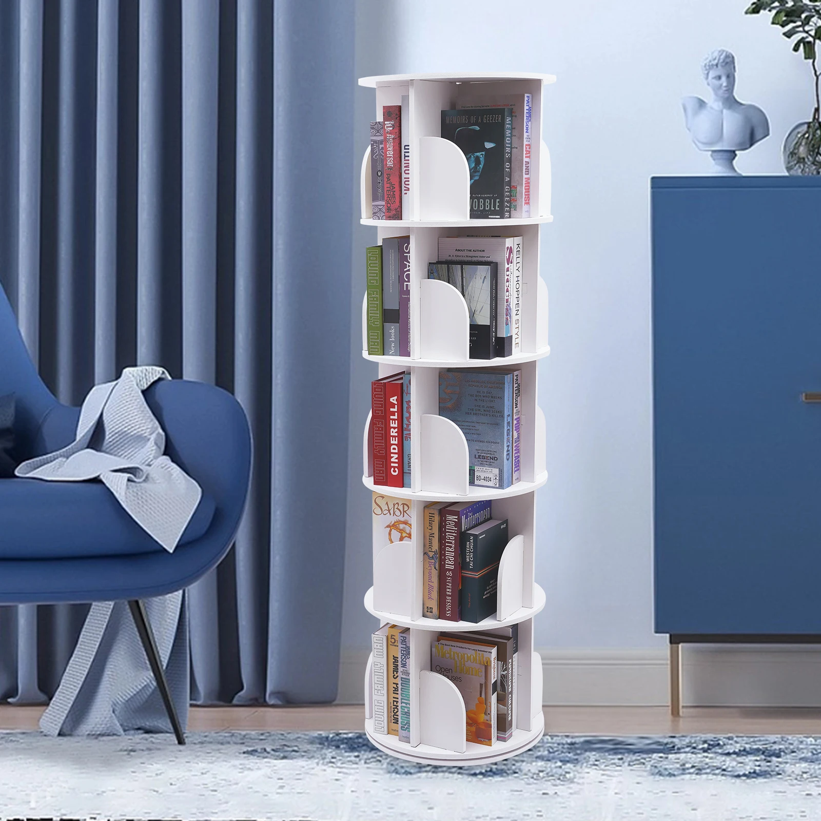 

Rotating Bookcase Storage Floor Shelf 5-Tier Bookshelf Organizer Stackable Shelve Home Corner Bookcase Storage Holder