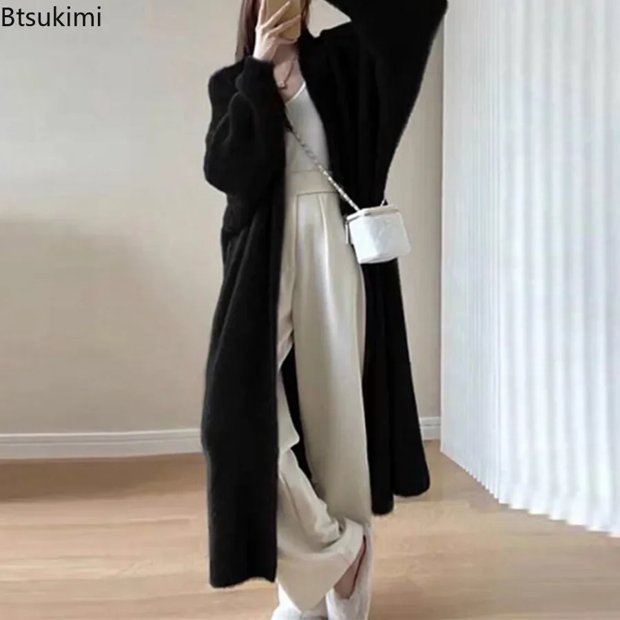 2024 Women's Elegant Long Sweater Cardigans Koran Style Ladies' Autumn Winter Loose Thickened Sweater Coat Female Tops Sweater