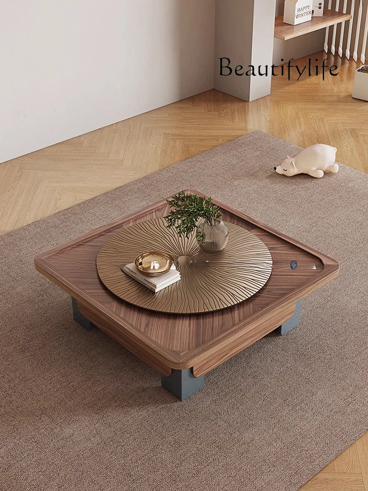 

Medieval solid wood coffee table living room household small apartment light luxury high-end round walnut coffee table