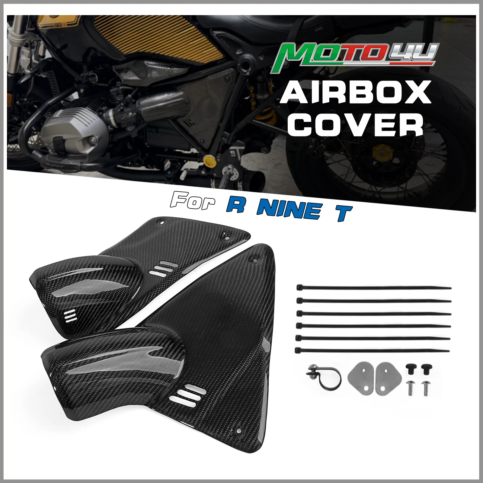 Real Carbon Fiber Motorcycle Airbox Cover Air Box Cover Protector Gloss Fairing For BMW R nine T R 9T RNINET Scrambler