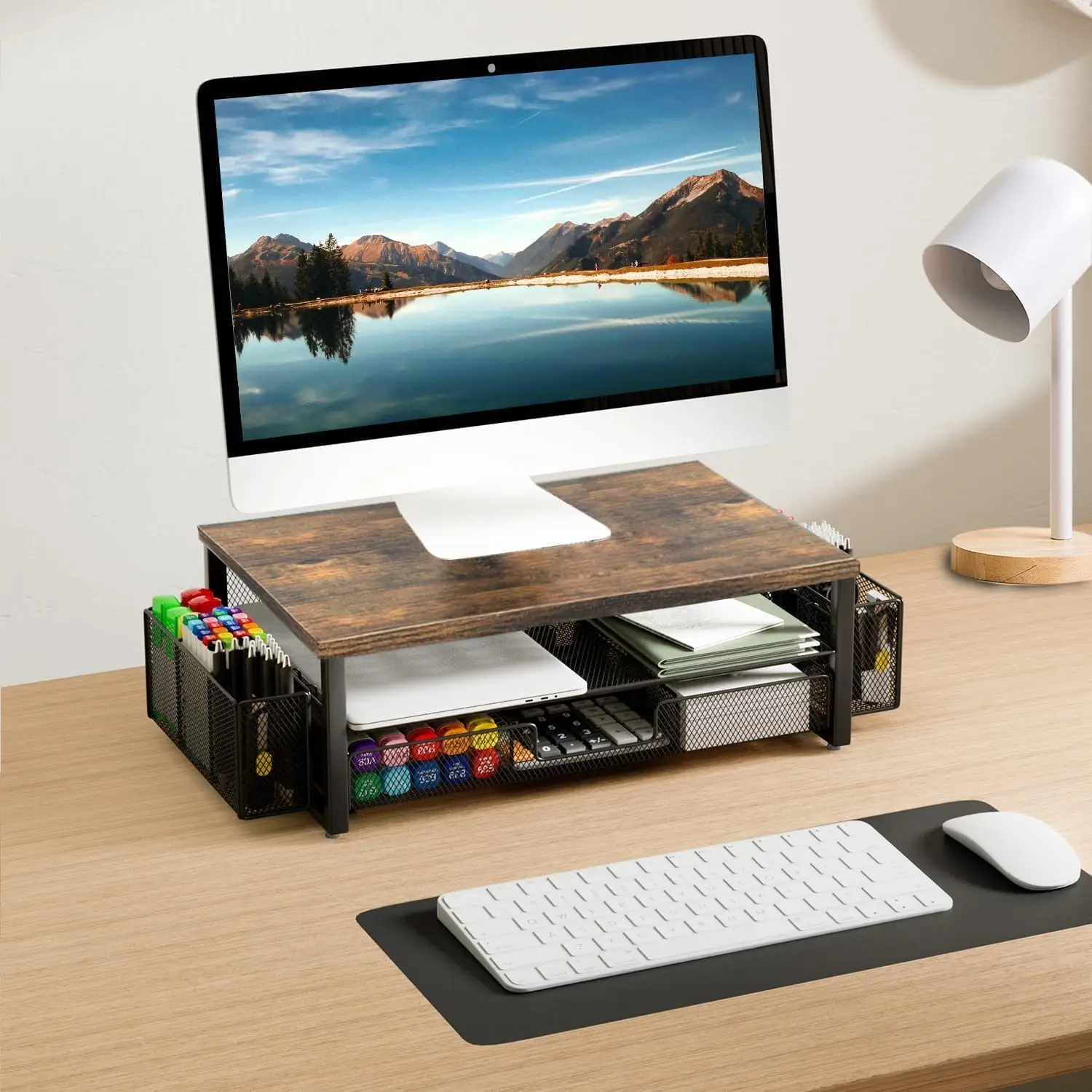 Monitor Stand Riser, Desk Organizer With Drawer And , 2-Tier Computer Stand, Office Desk Accessories, Office