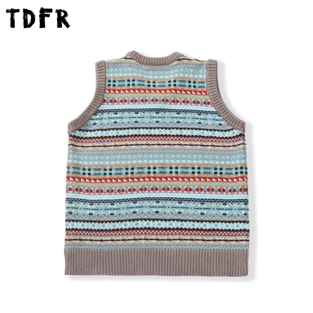 

Свитер с узором Fair Isle, жилет, мужской осенне-зимний повседневный вязаный жилет без рукавов с v-образным вырезом в стиле ретро, мужской