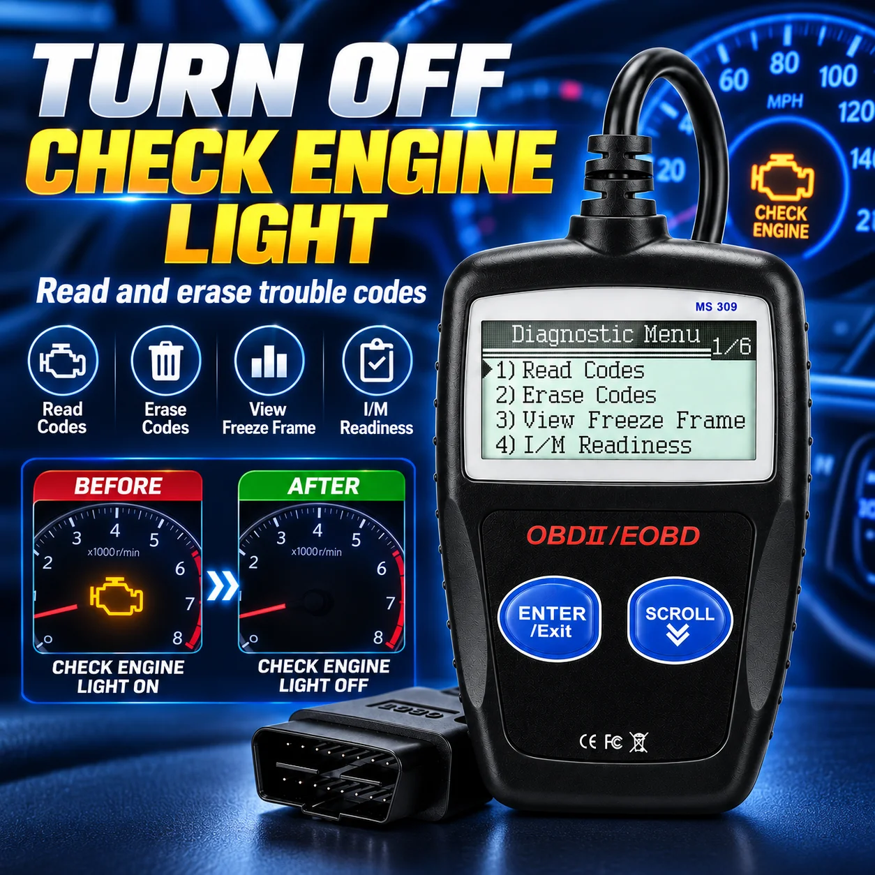 Ms309 Automotive Obd2 Scanner Engine Fault Code Reader Obdii Diagnostic Tool Check Engine Light Reader