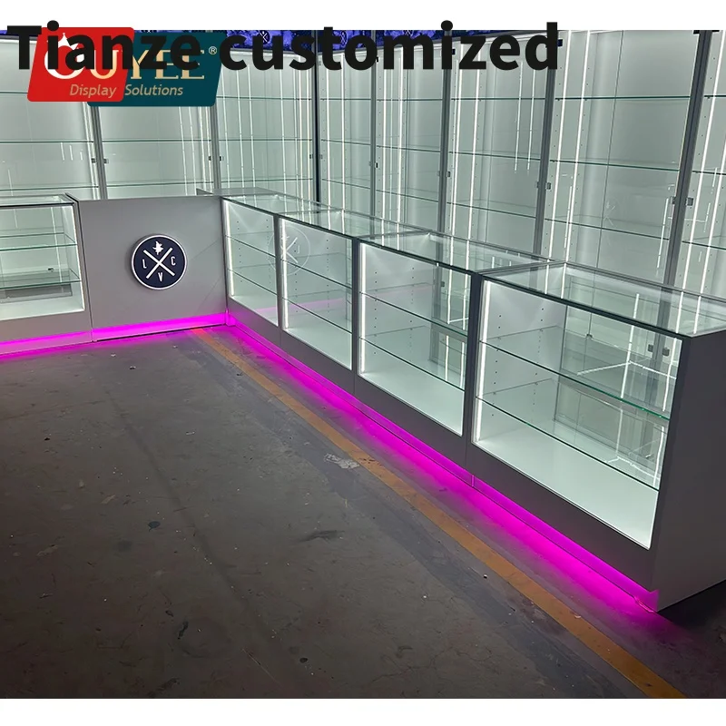 

Customized-Shopping Mall Hookah Glass Display Smoke Shop Showcase Display Furniture Smoke Shop with LED Light