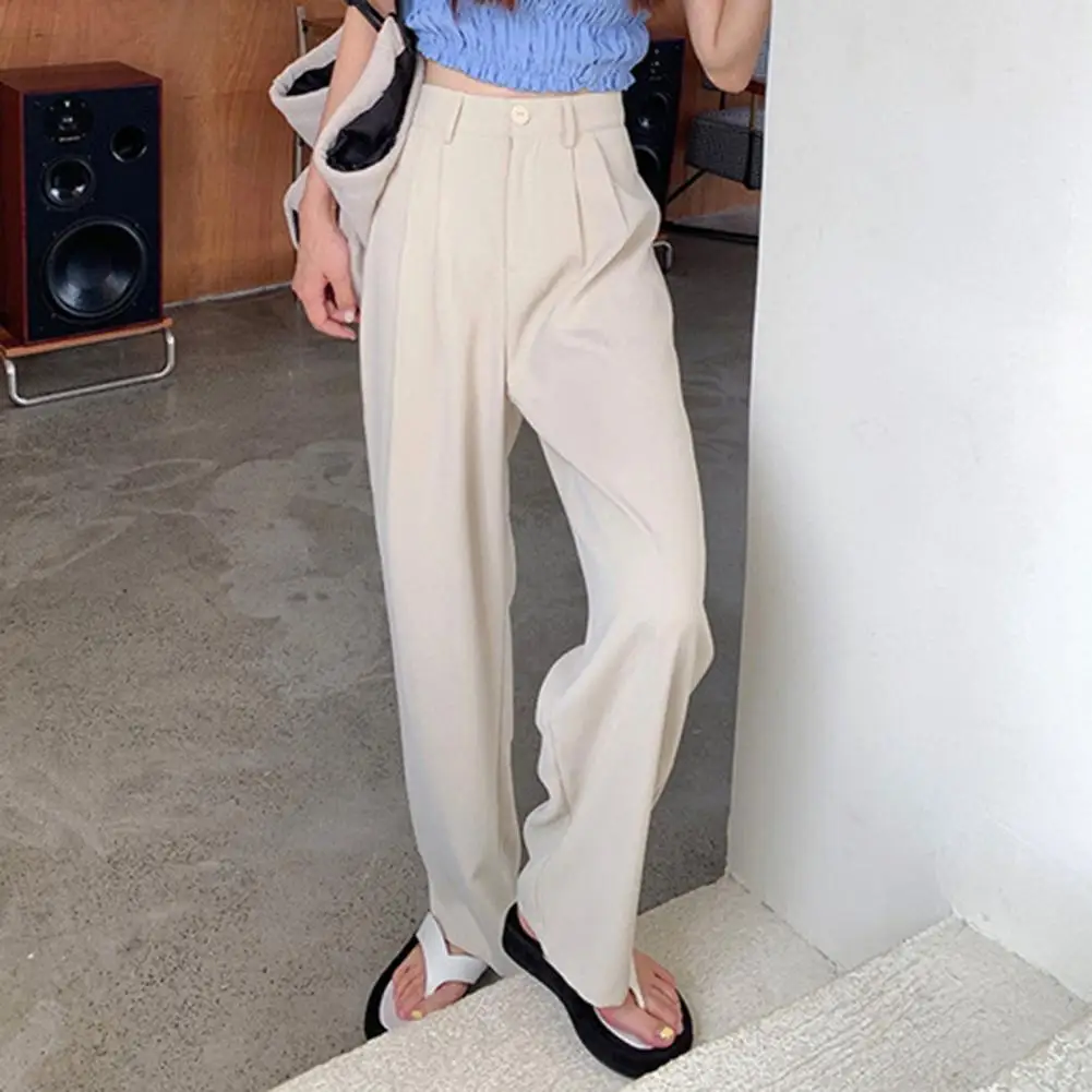 Casual Loose Fit Trousers Elegant Women\'s High Waist Suit Pants with Wide Leg Pockets Stylish Office Lady Trousers for A