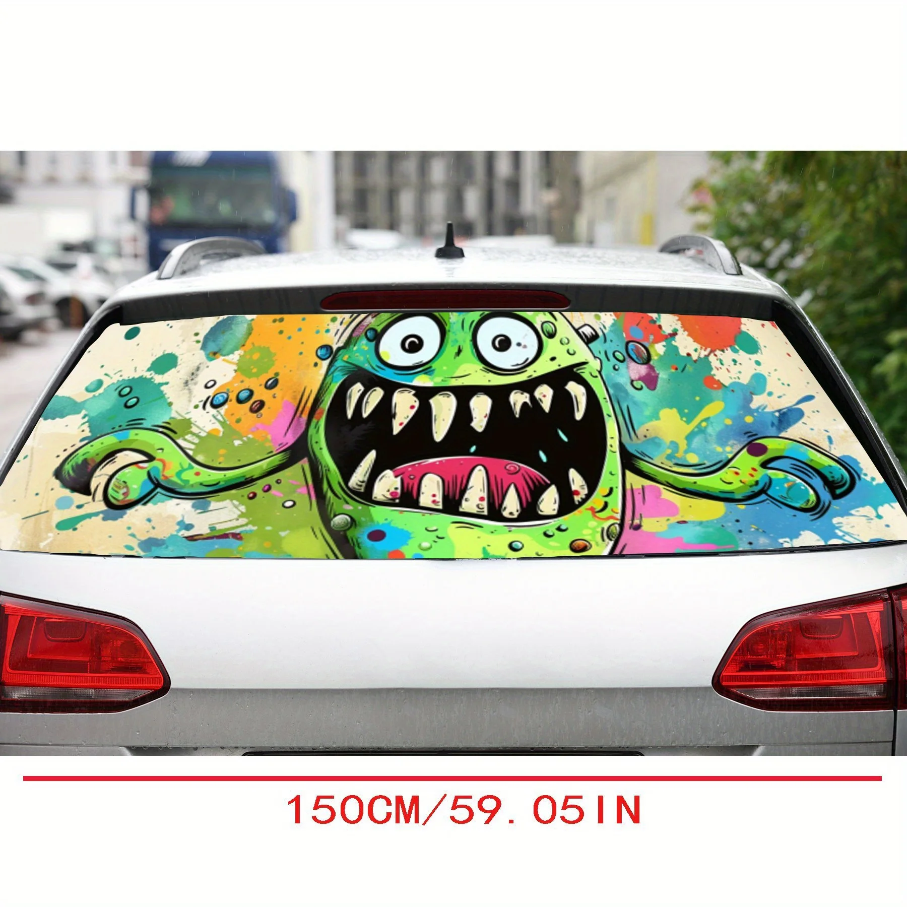 يلتف الفينيل المثقوبة من مادة PVC على شكل وحش أخضر من Joyful، ملصق زجاج خلفي متين للسيارة، مقاوم للماء للزجاج الأمامي للسيارة #2