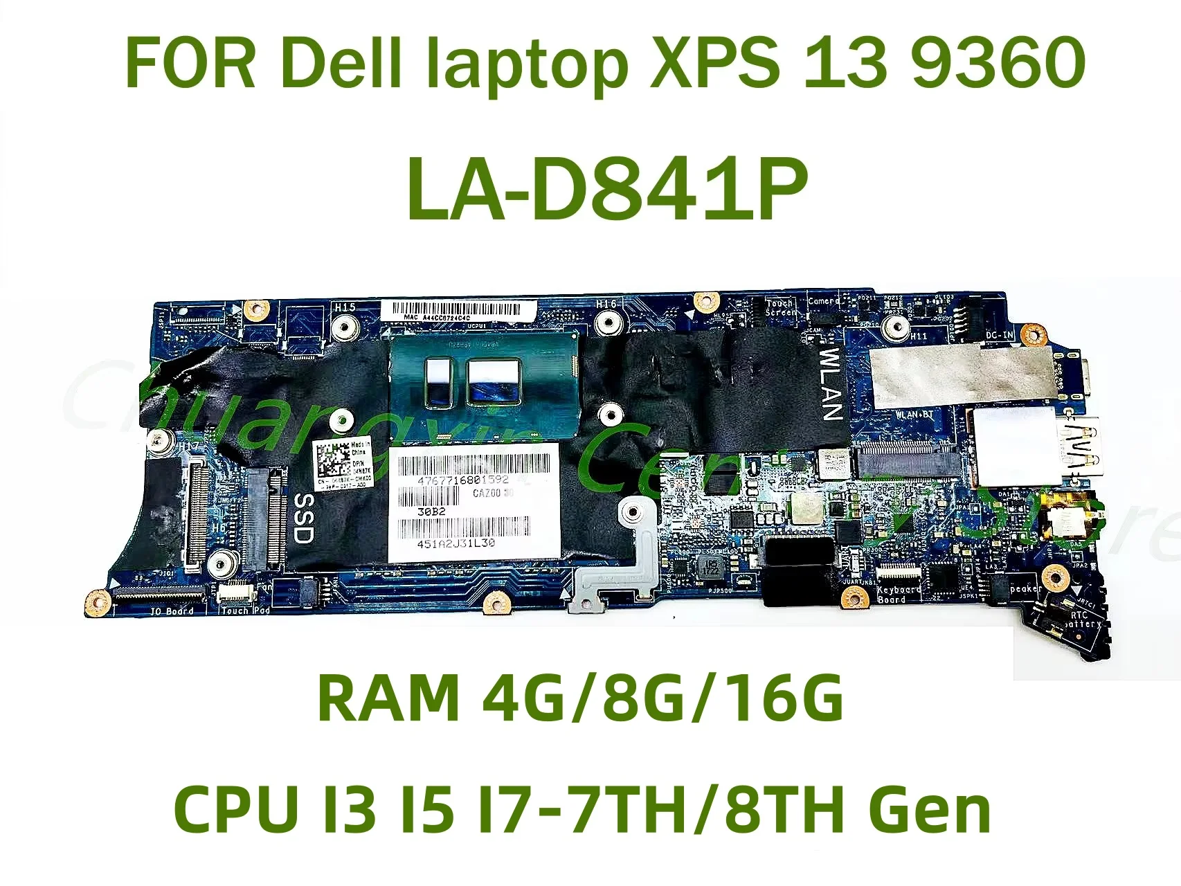 

LA-D841P motherboard for Dell laptop XPS 13 9360 laptop with CPU I3 I5 I7-7TH/8TH Gen RAM 4G/8G/16G 100% Tested Fully Work