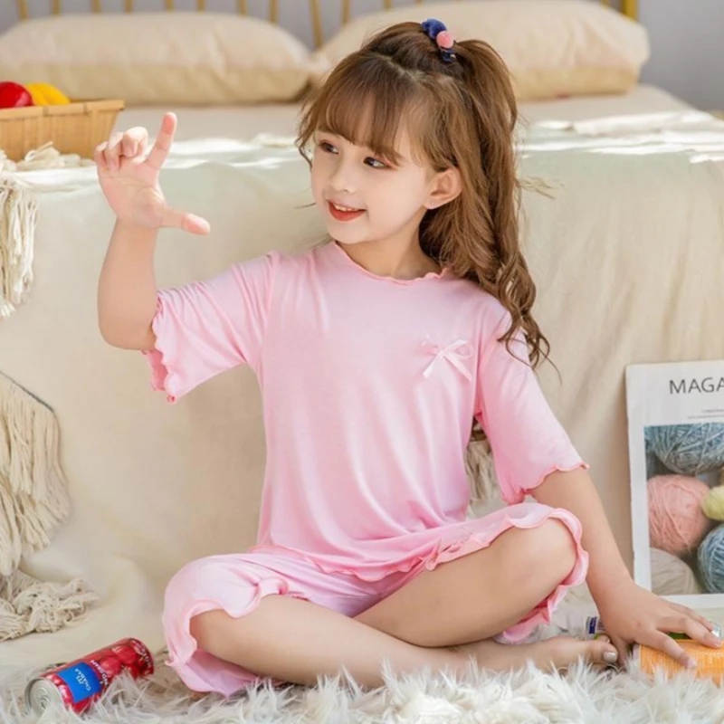Girls Lightweight Loose Pajamas Set for Spring Summer Autumn Air Conditioning Homewear