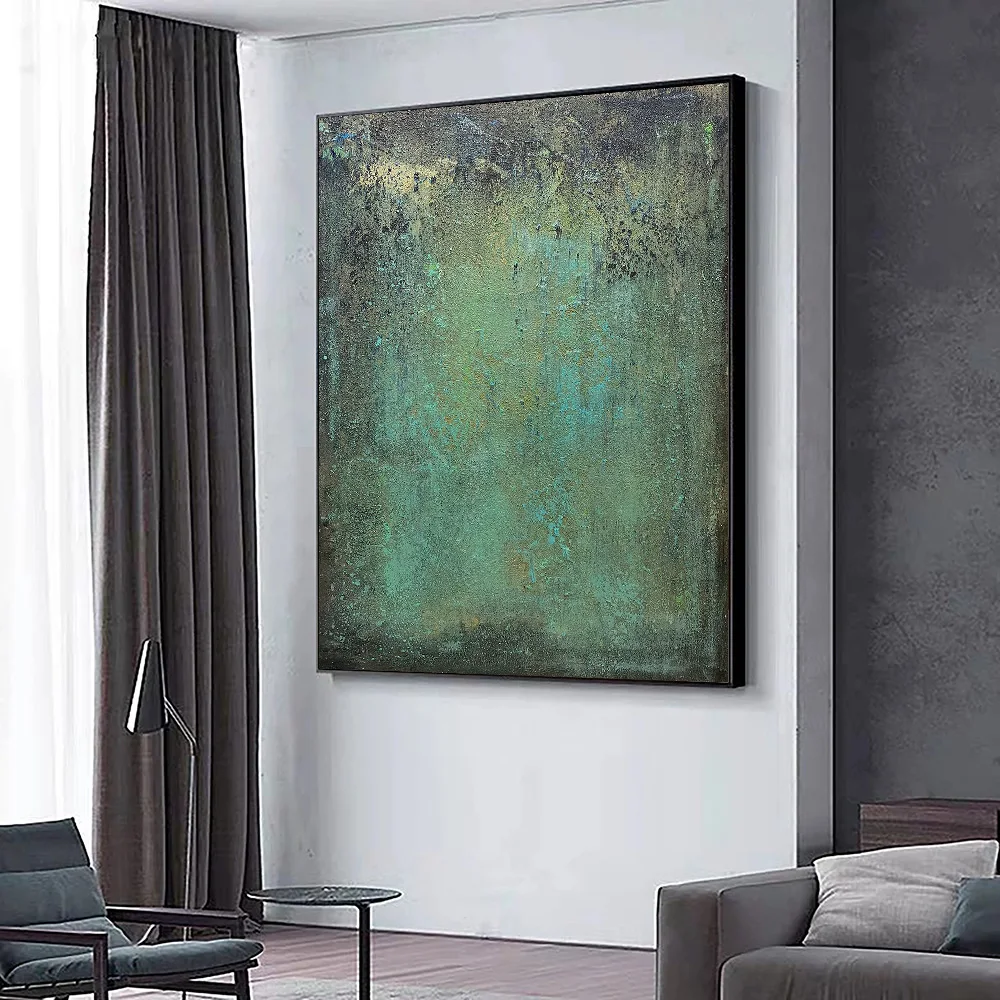 Green Minimalism Wall Art Painting Large Abstract Green Paintings Room Decor Abstract Textured Art Painting Living Room Decor