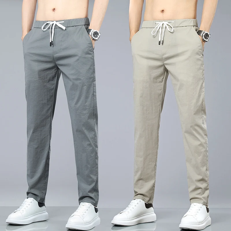 

Ultra-Thin Men's New Casual Pants Korean Breathable Comfortable Trend Slim Straight Solid Color Trouser Male Brand Clothes