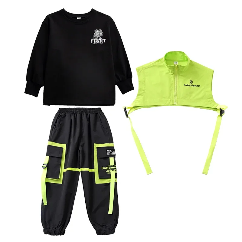 Hip Hop Dance Costume para Meninos e Meninas, Jaqueta sem mangas, Colete Infantil, Moletom, Top, Streetwear, Calças Táticas de Carga, Roupas, Roupas