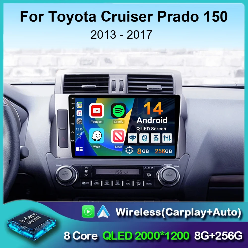 

Android 14 Carplay для Toyota Land Cruiser Prado 150 2013-2017 Автомагнитола мультимедийный видеоплеер Стерео GPS 360 камера головное устройство