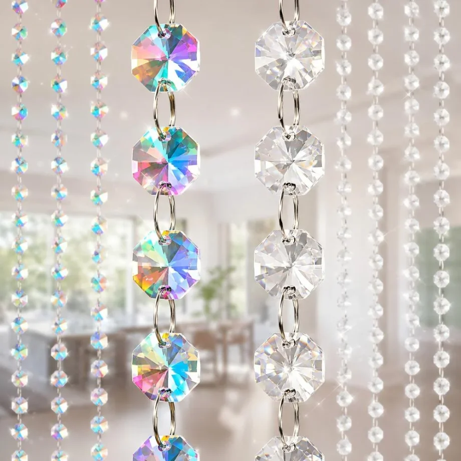 Transparent Color Octagonal K9 Crystal Pendant Bright 5‑0.5M 14MM DIY Arch Balcony Corridor Curtains Hanging Ornament Parts