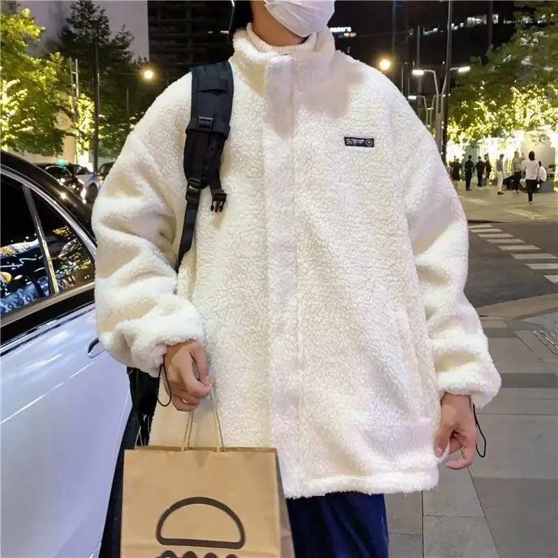 Men's Loose Fit Lamb Fur Jaet Polyester Filled Autumn Winter Korean Sle Trendy Cotton Coat with Fce  Thi Outer...