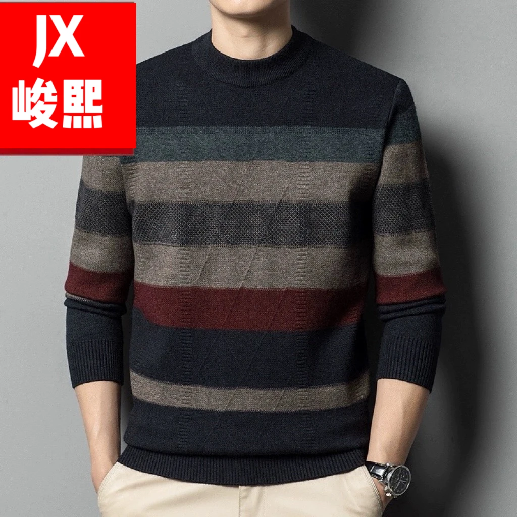 

Junsixi Men's Thiened Winter Sweater round Ne Casual Striped Base Layer Knitted irt Dad Sle Trendy Commute Suitable
