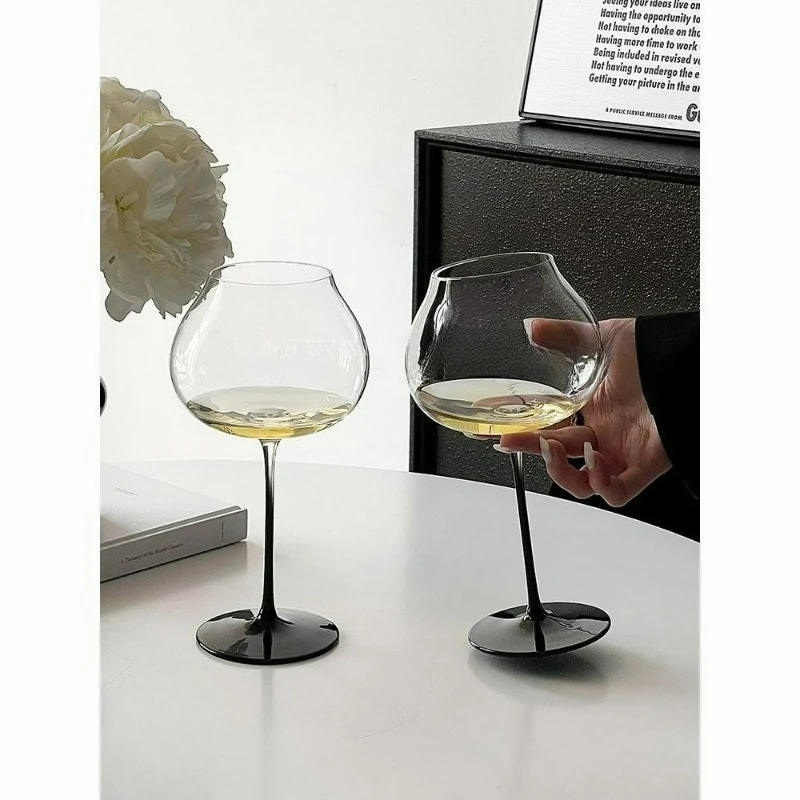

French LuxuryBlack Stem Large Bowl ChampagneGlass Ultra Thin Crystal Wine Goblet for Home Bar Vintage Dessert Toasting Party Set