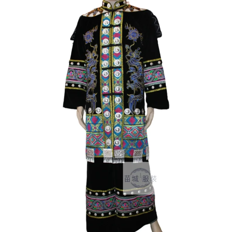 

Chinese Miao Dance Suit Man Hmongb Stage Performance Include Gown Pants