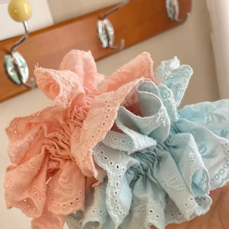 

A52E Beautiful White Hair Bobbles Double layer Large Elastic Scrunchies for Women