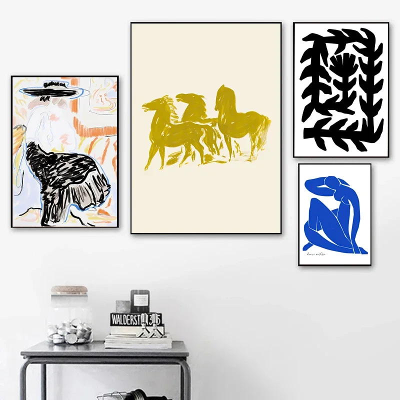 Abstrakte Figuren Pflanze Pferd Leinwanddruck Malerei Wand Art Deco Poster Moderne nordische Stil Wohnzimmer Home Decor Kein Rahmen