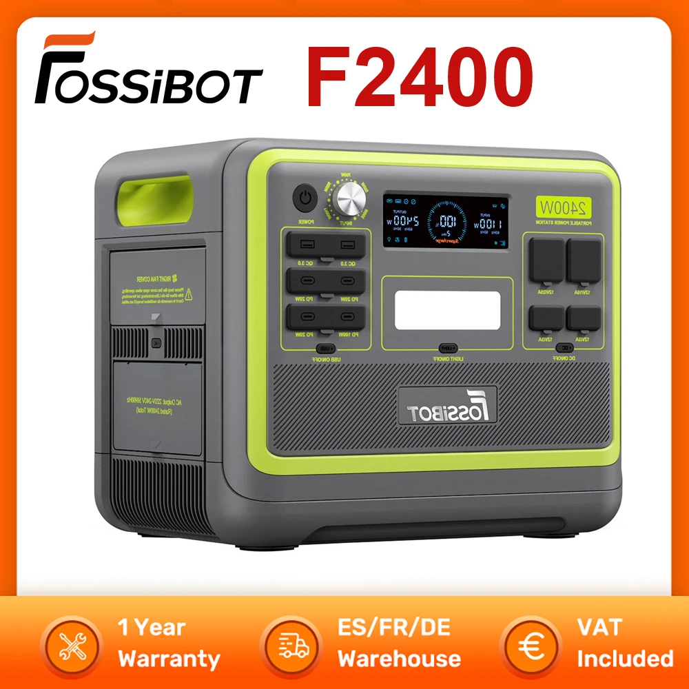 FOSSiBOT F2400 Portable Power Station 2048Wh LiFePO4 External Battery 2400W Output Solar Generator for Outdoor Indoor Work Camp