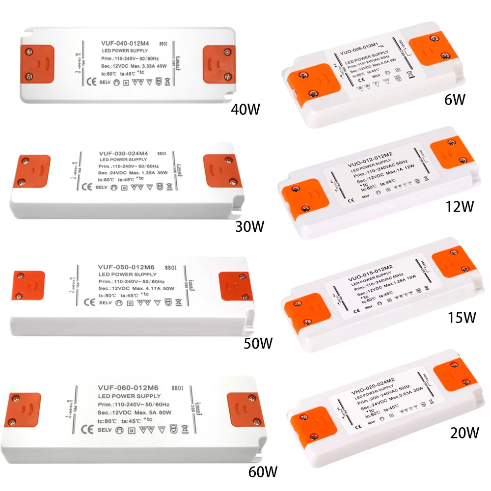 DC 12V 24V Trasformatore di illuminazione ultra sottile Alimentatore LED 6W 15W 20W 30W 40W 50W 60W Driver 110V 220V 230V Fr Luci di striscia LED