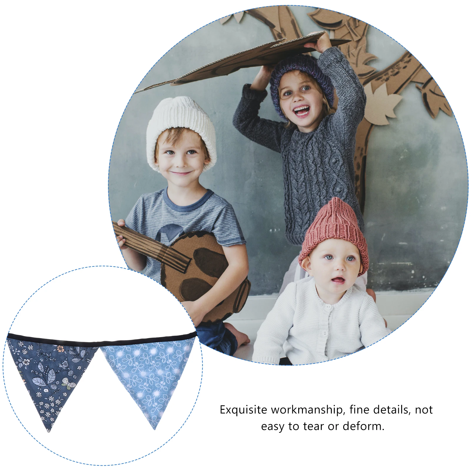 

Cotton Banner Triangle Flags Home Decor Hanging Pennant Blue Flower Wall Decoration Material Indoor Outdoor Party
