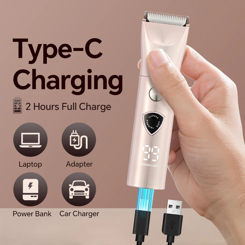 Portable Electric USB Power Hair Clippers Digital Display Travel Multifunctional Styling Trimmer for Nose Stainless Steel