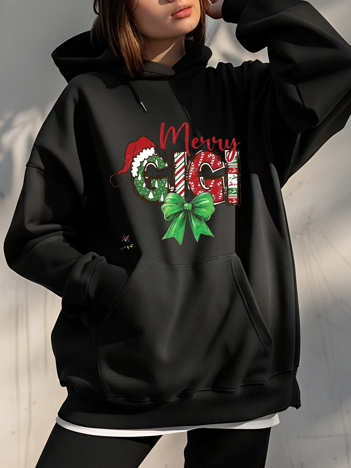 Sudadera con capucha navideña con estampado de Merry Gigi para mujer, informal, navideña, para regalos de fiesta de Navidad