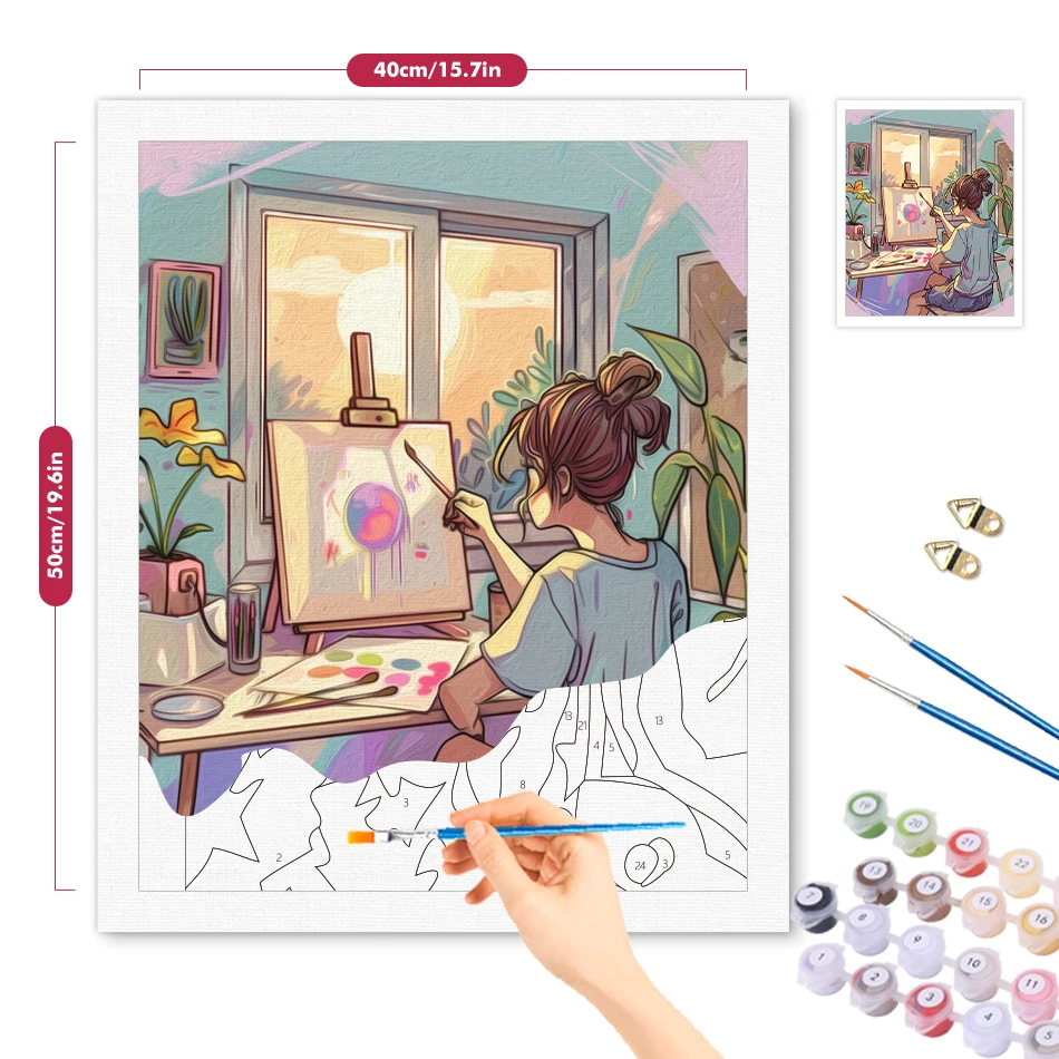 RUOPOTY-Malerei nach Anime-Zahlen, handgezeichnetes Mädchen, für Anfänger, Farbset, Malen nach Zahlen, Zeichenleinwand, mit Rahmen, Wandkunst