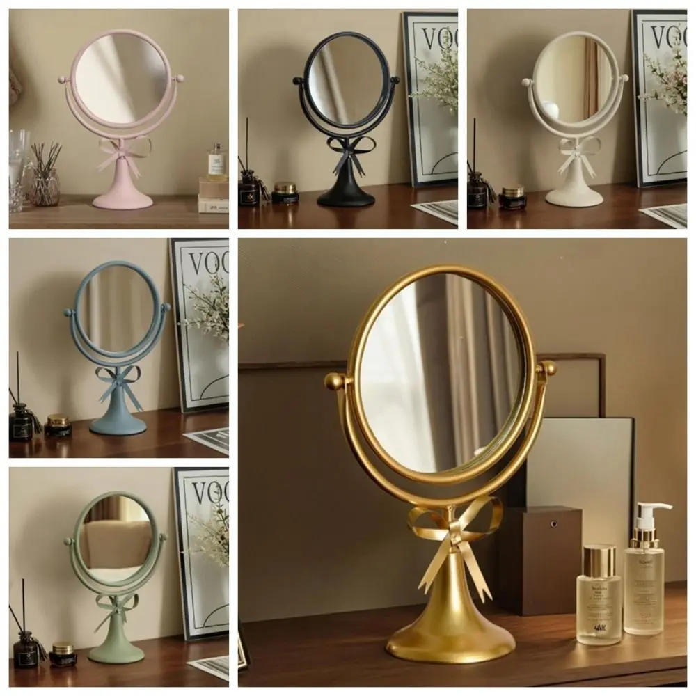 360° Rotatable Makeup Mirror Light Luxury Iron Frame Bow Vanity Mirror Home Decoration Simple Desktop Stand Mirror