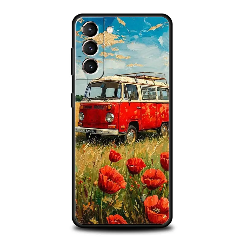 เคสโทรศัพท์มือถือลายรถตู้คอมบิ สำหรับแคมป์ปิ้งกลางแจ้ง สำหรับ Samsung Galaxy S25 Edge S24 S23 S22 S20 Ultra S21 FE 5G S10 Plus  วัสดุ TPU นิ่ม