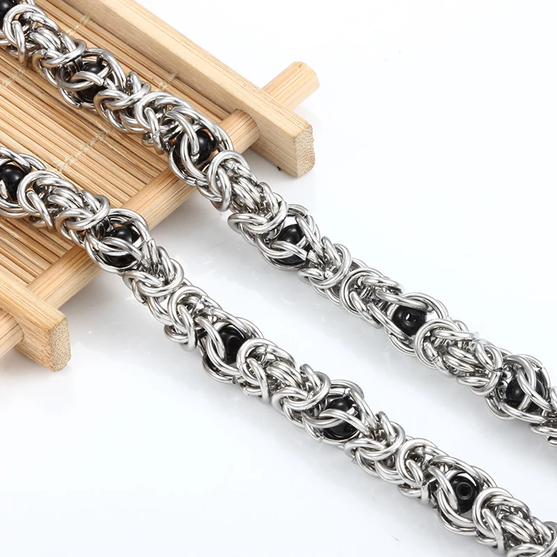 1meter 10mm Stainless Steel Handmade Chains with Black Bead For Jewelry Making Supplies DIY Necklace Bracelet Special Accessorie