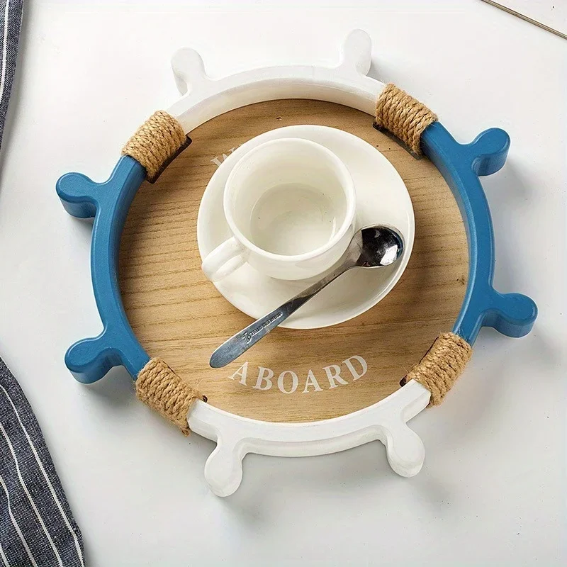 1PC Mediterranean Wooden Rudder Tray Storage Ocean Style Home Decor Ins Simple Home Fruit Tea Cup Tray