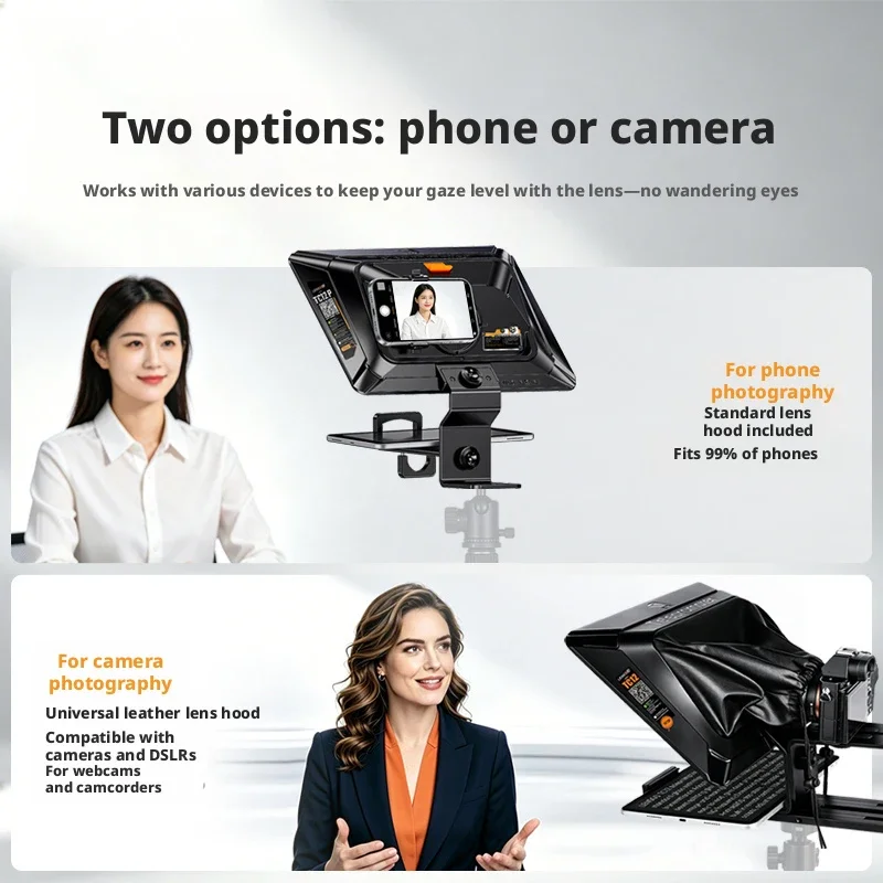 Lensgo Tc12P Professional Teleprompter Kit with Phone Holder Large Screen for Live Interview Video Photo Studio Photography