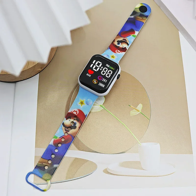 Super Mario Watches for Students Anime Cartoon Printed Button LED Wristwatch Children Sport Wristband Digital Watch kids gifts