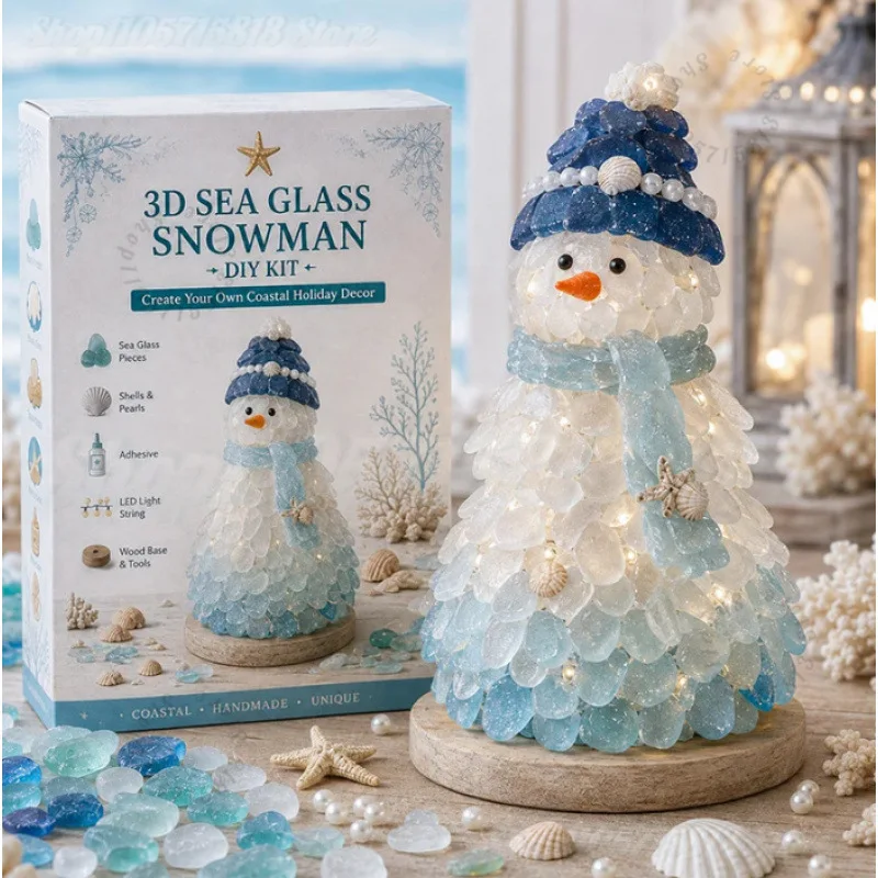 Christmas DIY Sea Glass Craft Kit with LED Light,Make Your Own Coastal Holiday Tabletop Ornament, Complete DIY Art Kit view 2