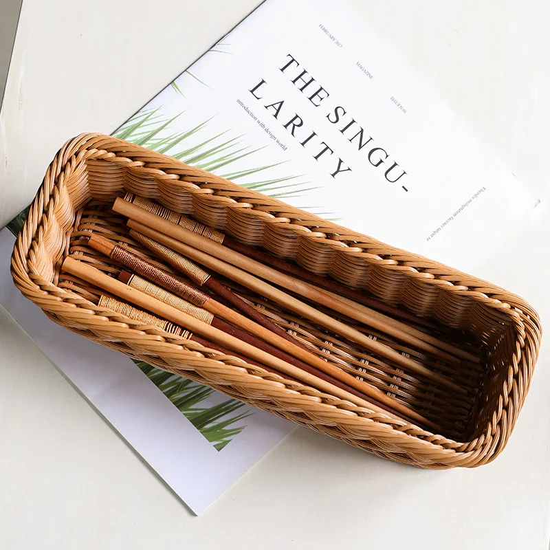 Kitchen Cutlery Storage Basket Handwoven Fork Spoon Chopsticks Storage Basket Kitchen Cutlery Bread/Vegetables Basket