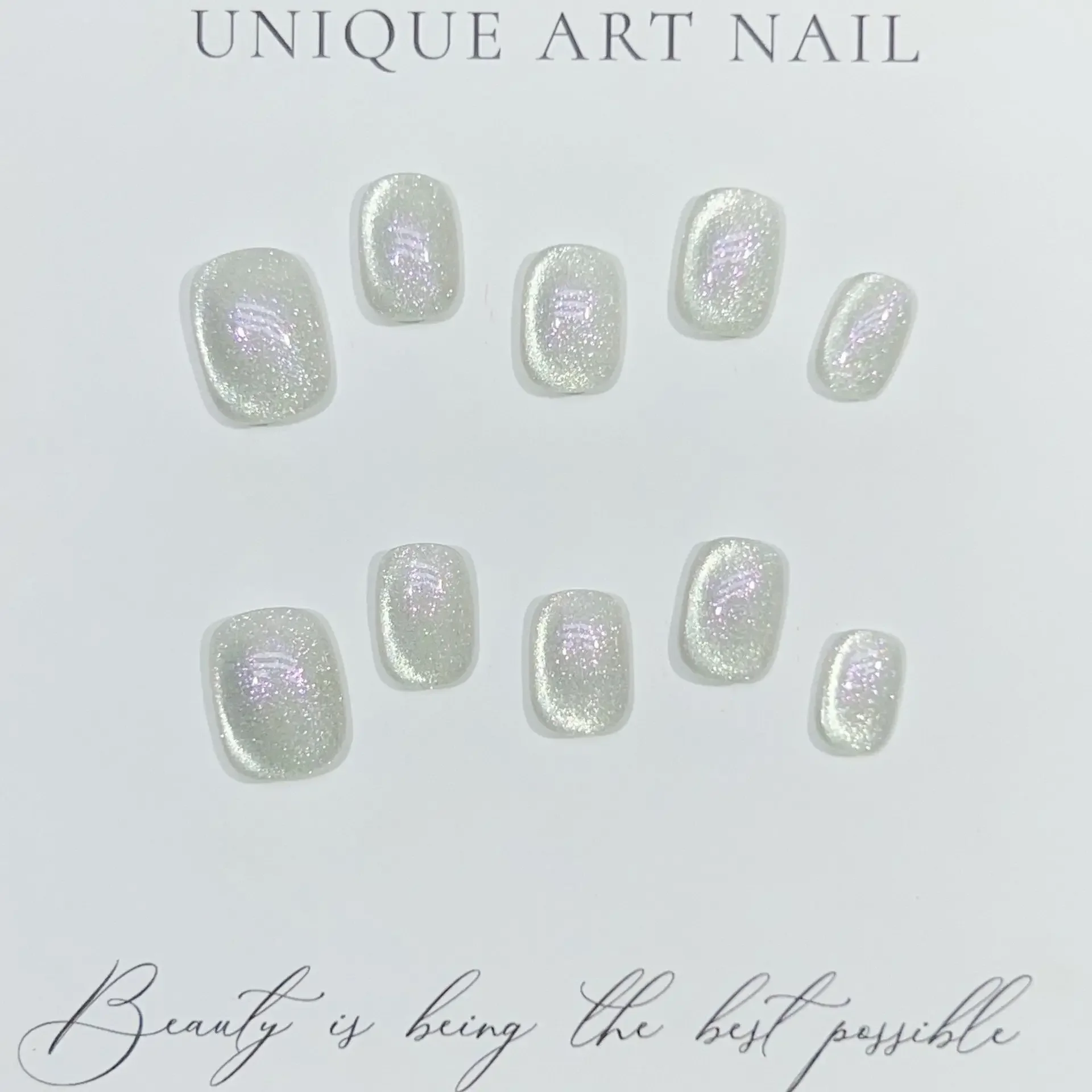 

10PCS Handmade Pure Color Simple Glitter Black Cat Eye Press on Nails Short Square Round False Nails Wearable Manicure Nail Tips