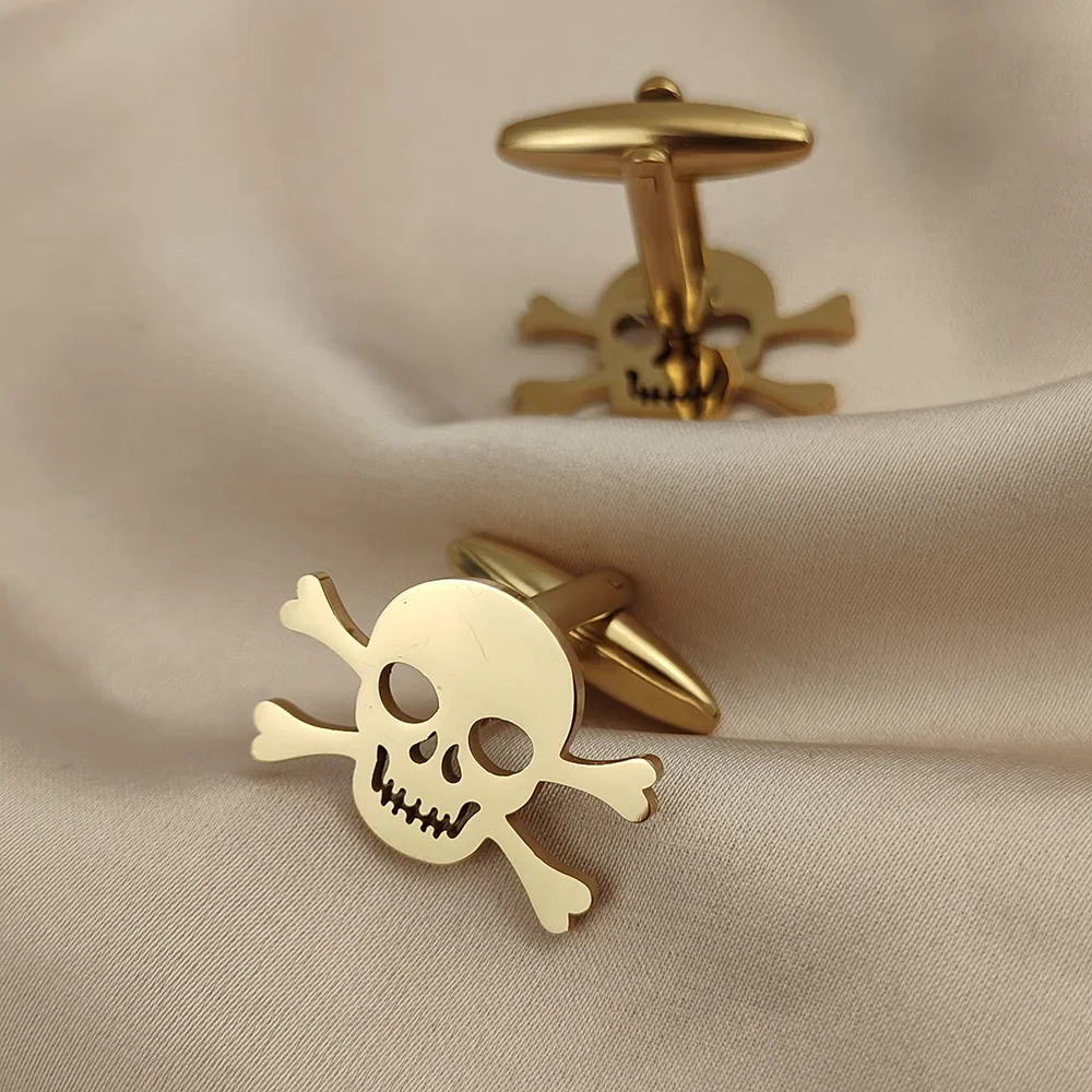 Stainless Steel Skull Cufflinks Vintage Men's Viking Skeleton Cuff Links  Danger Symbols Punk Rock Party Shirt Buttons Jewelry