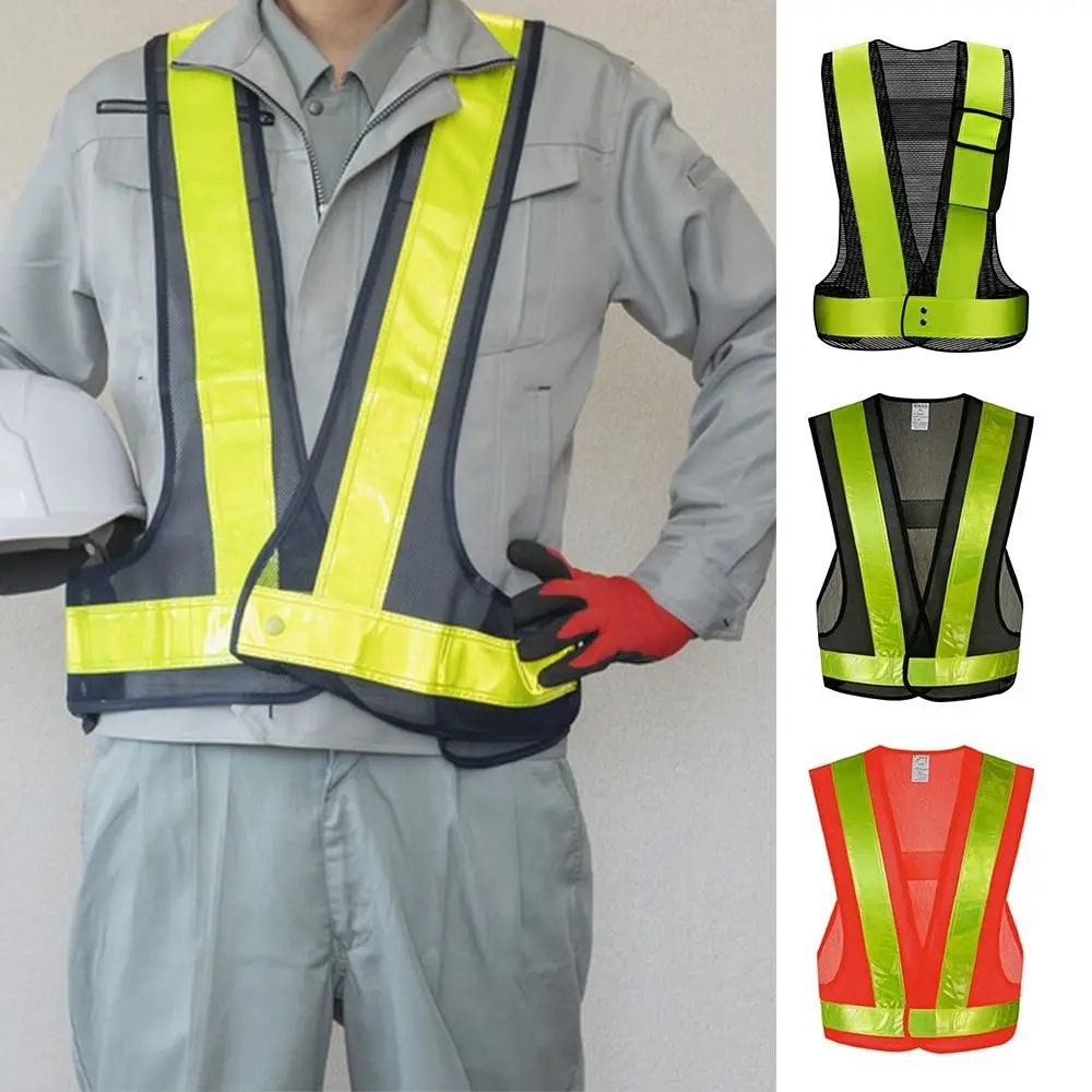 V Shape Reflective Vest Mesh Fabric Black Orange Safety Vest Lattice Reflective Straps Luminous Grenn Work Safety Jacket