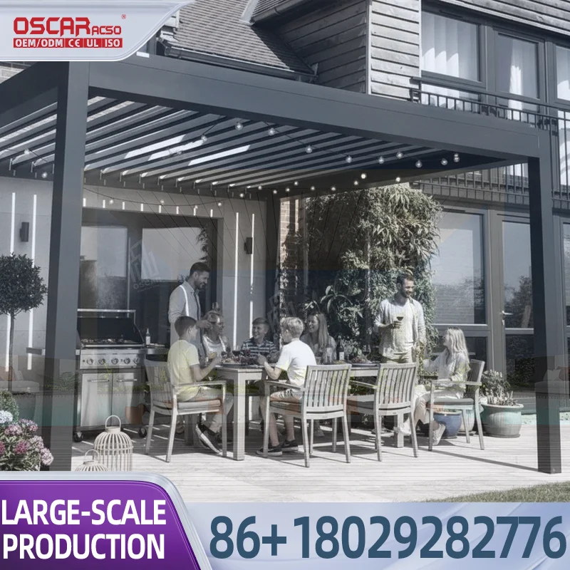 Outdoor Waterproof Louvered Motorized Aluminum Retractable All Season Free Standing Pergola for Patio Garden Balcony pergola