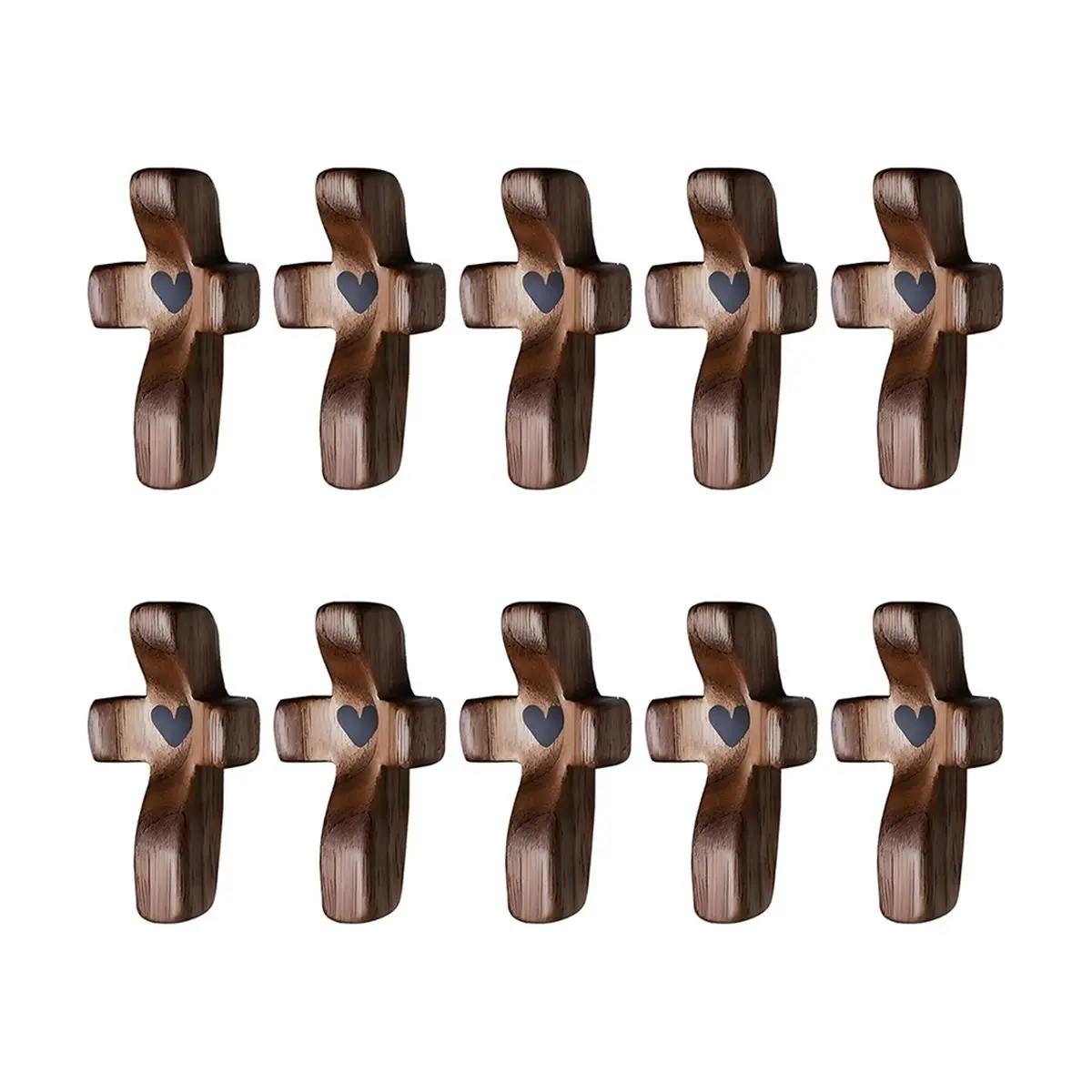 AA25 10pcs Wooden Fidget, Encouragement Gift, Handcrafted Pocket Wood Crosses, Relieve Anxiety