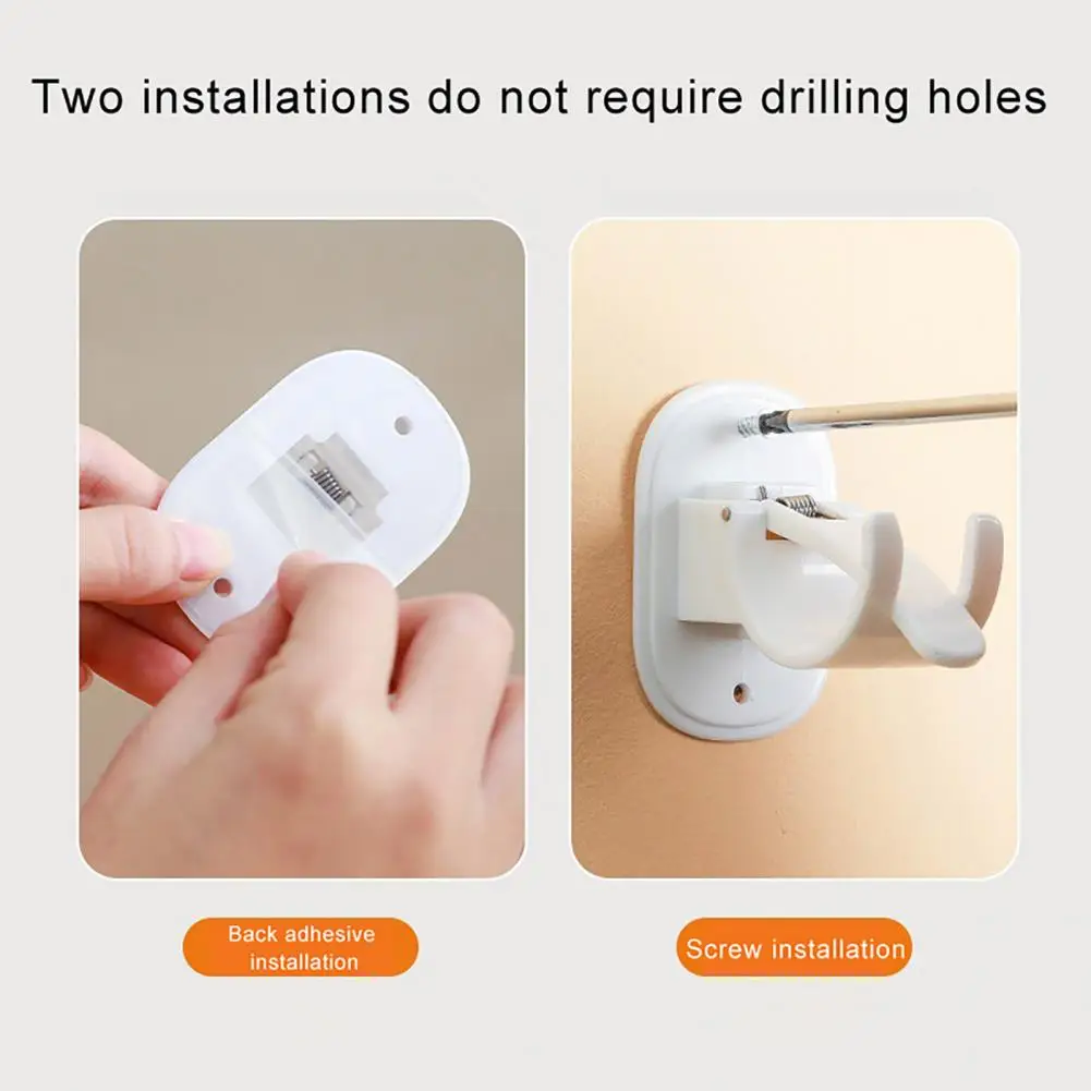 Curtain Rod Bracket Hook Clip Bracket Curtain Rod Holder Bracket with Self-adhesive Screw Holes No-punching for Bedroom